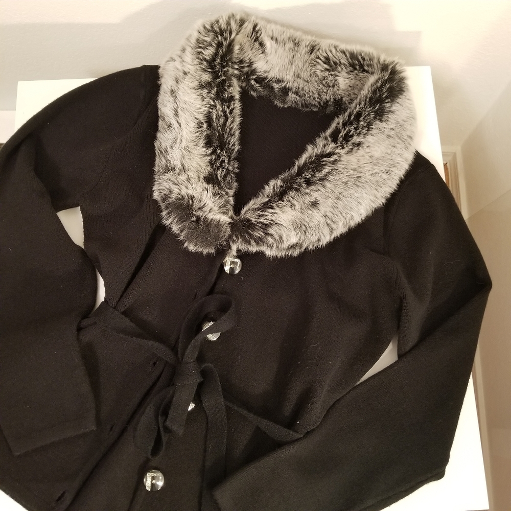 Faux Fur Classic Cardigan w. Waist Tie